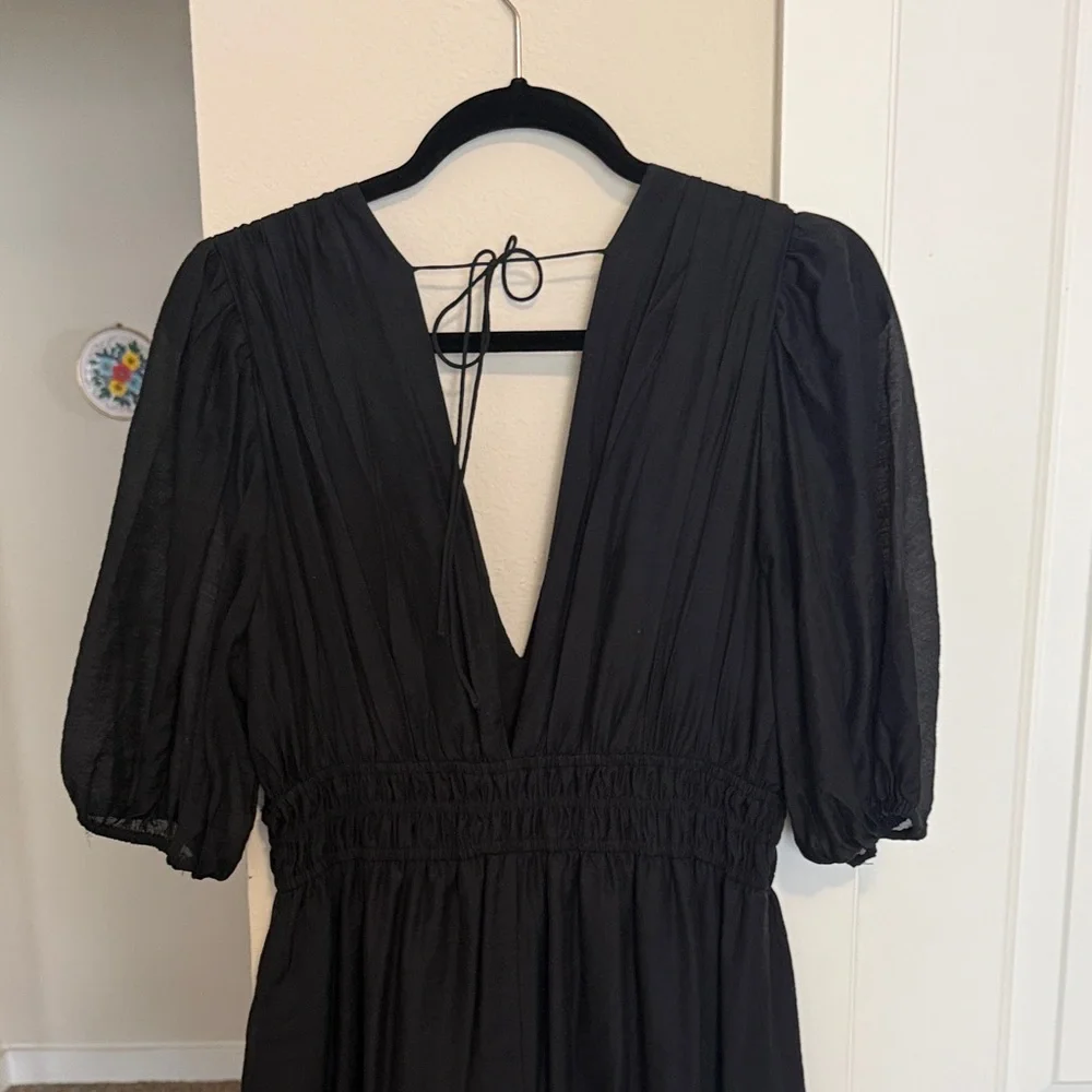 Abercrombie & Fitch Black Maxi Dress with Deep V and Smocked Waist